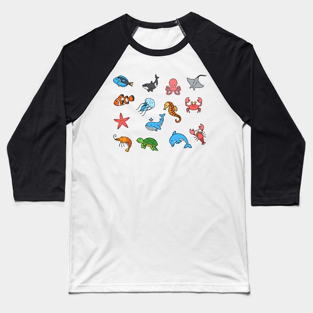 Cute sea creatures in zen mode Baseball T-Shirt by monicasareen